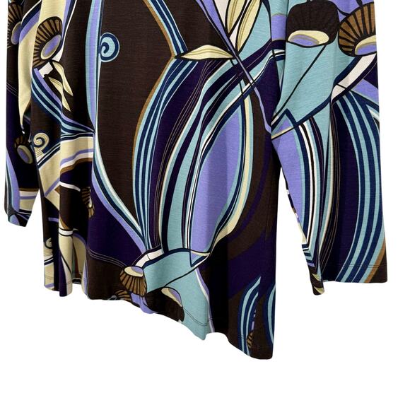Chicos Sz MEDIUM 1 Stretchy Black Purple 3/4 Sleeve Blouse Shirt Top Abstract - Picture 6 of 7